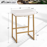 White & Gold Bar Stools Set of 2 for Kitchen Counter Backless Counter Height 24 Inches Saddle Stools Modern Gold Barstools
