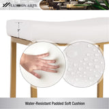 White & Gold Bar Stools Set of 2 for Kitchen Counter Backless Counter Height 24 Inches Saddle Stools Modern Gold Barstools