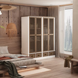 White and Brown Shutter Door Closet Large Storage Capacity Armoire