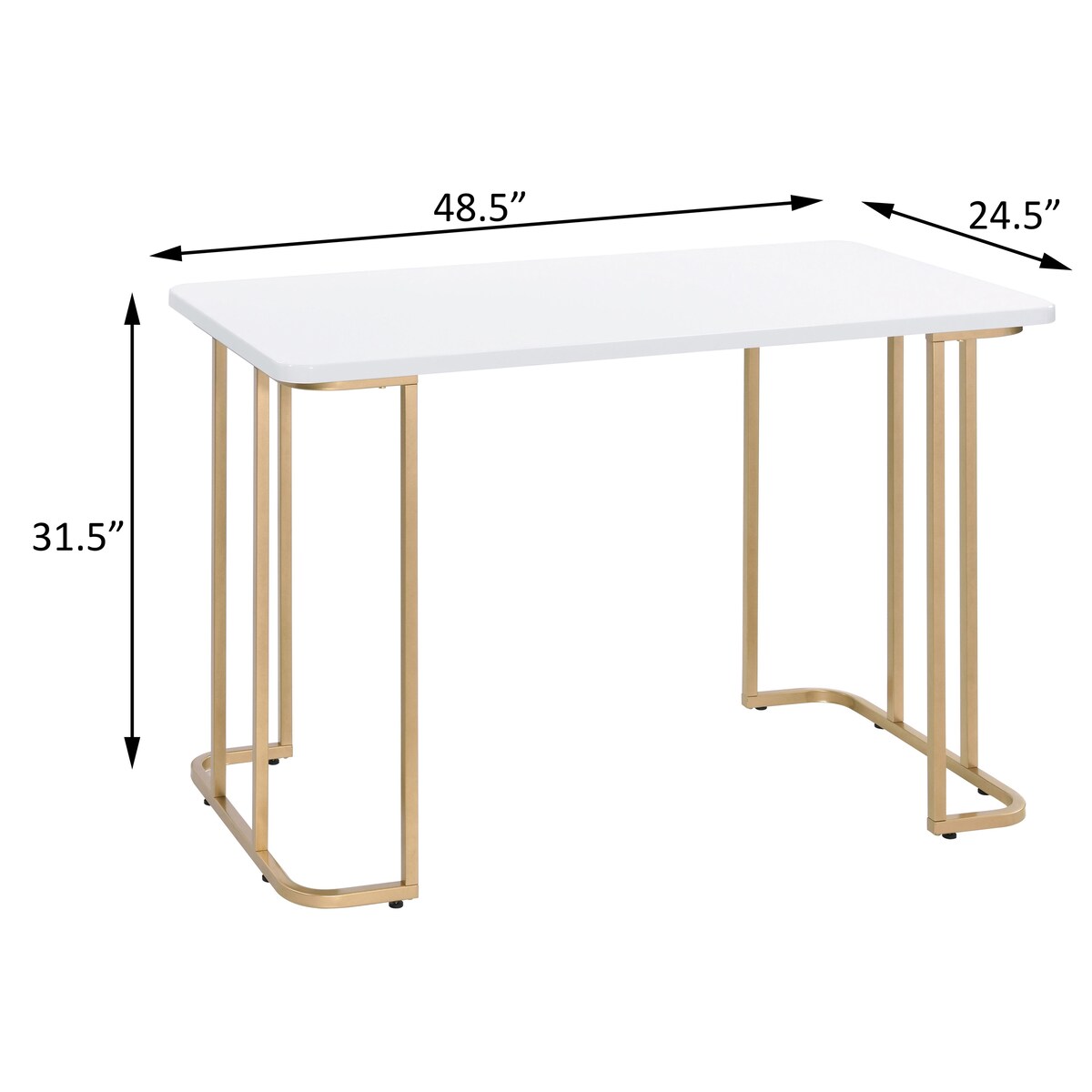 White and Gold Writing Desk with an Open Base Design