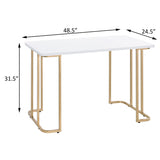 White and Gold Writing Desk with an Open Base Design