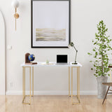 White and Gold Writing Desk with an Open Base Design