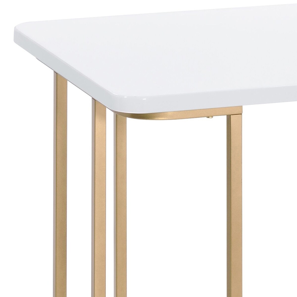 White and Gold Writing Desk with an Open Base Design