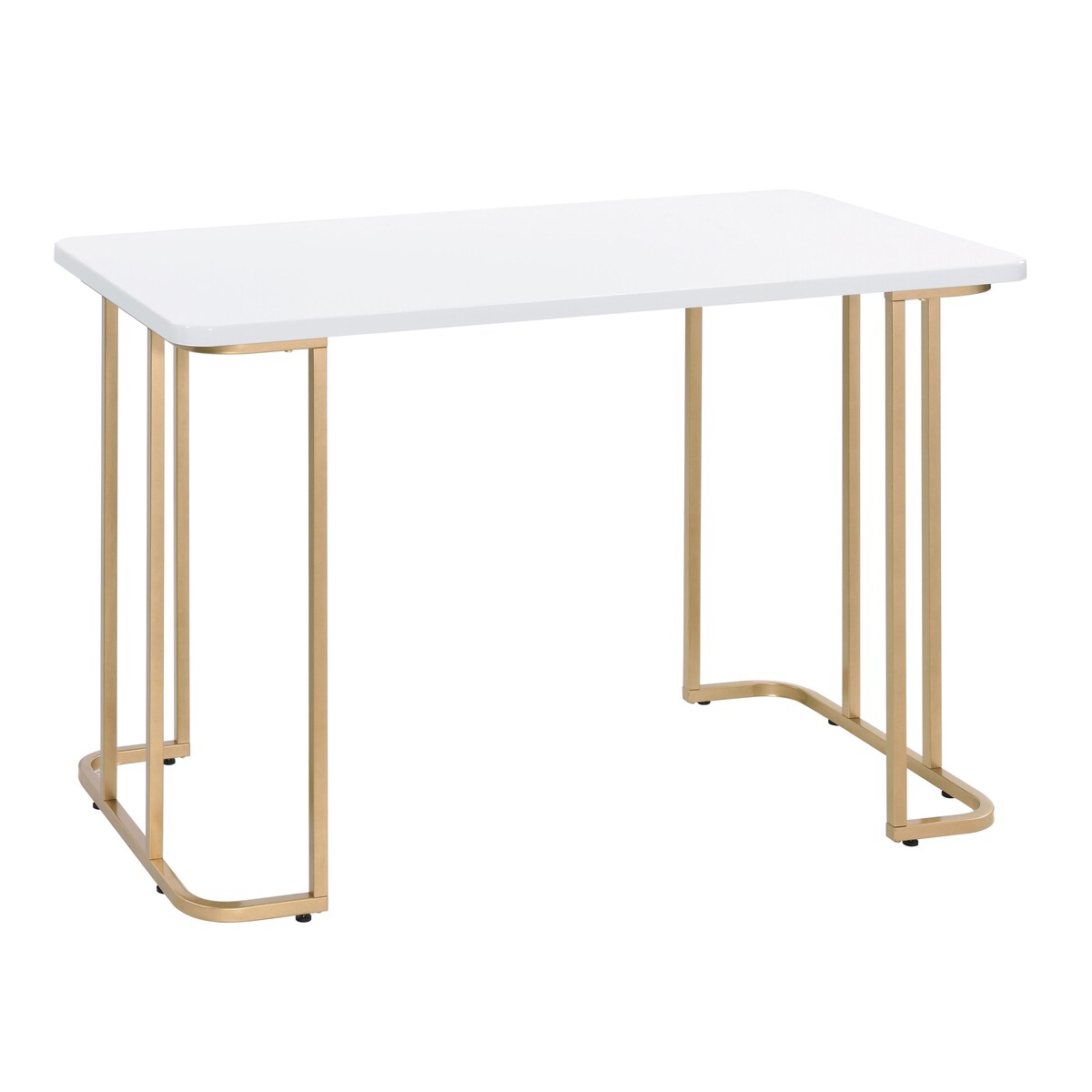 White and Gold Writing Desk with an Open Base Design