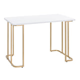 White and Gold Writing Desk with an Open Base Design
