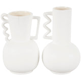 White or Black Ceramic Vase with Varying Shapes and Wavy Handles (Set of 2)