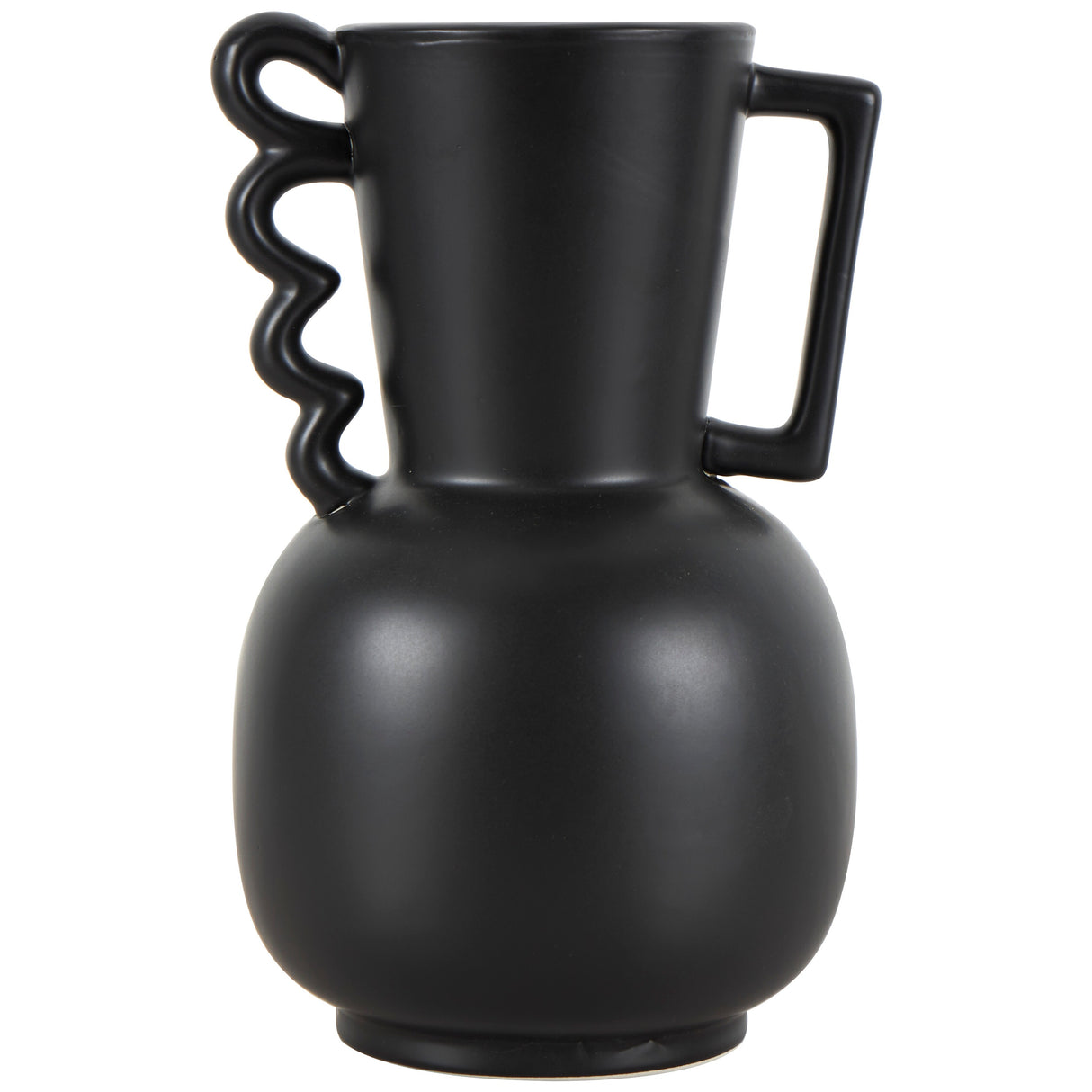 White or Black Ceramic Vase with Varying Shapes and Wavy Handles (Set of 2)