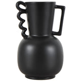 White or Black Ceramic Vase with Varying Shapes and Wavy Handles (Set of 2)