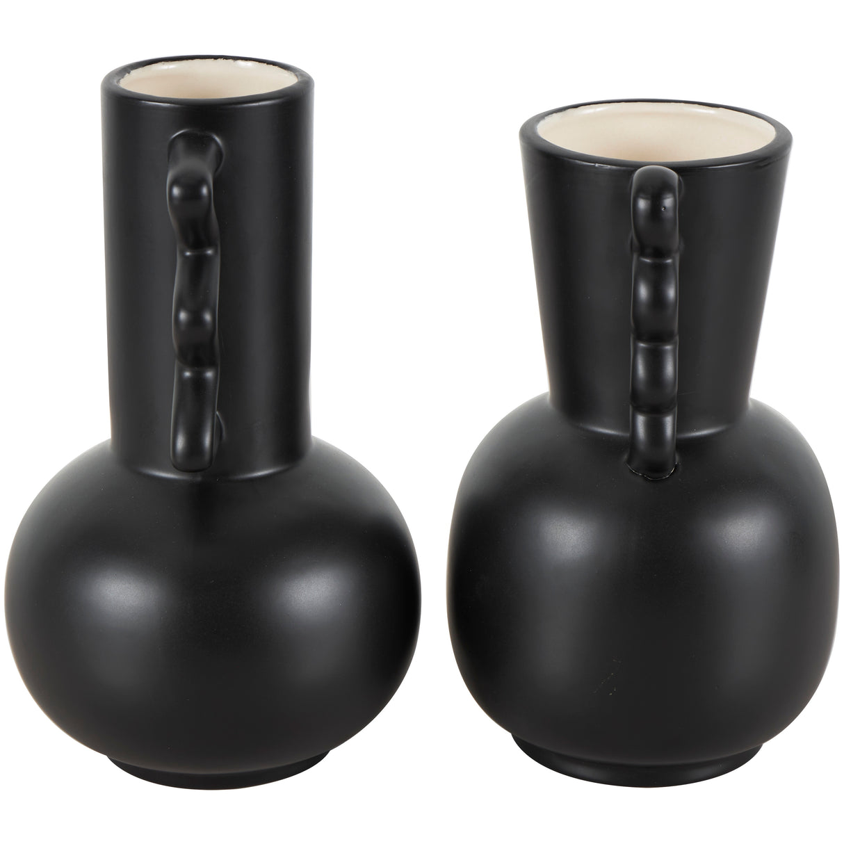 White or Black Ceramic Vase with Varying Shapes and Wavy Handles (Set of 2)
