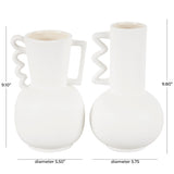 White or Black Ceramic Vase with Varying Shapes and Wavy Handles (Set of 2)