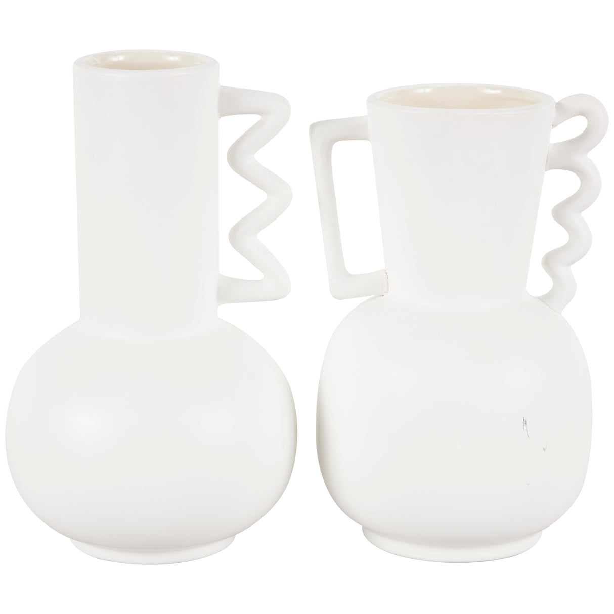White or Black Ceramic Vase with Varying Shapes and Wavy Handles (Set of 2)