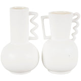 White or Black Ceramic Vase with Varying Shapes and Wavy Handles (Set of 2)