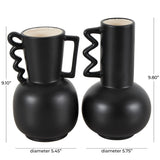White or Black Ceramic Vase with Varying Shapes and Wavy Handles (Set of 2)