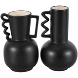 White or Black Ceramic Vase with Varying Shapes and Wavy Handles (Set of 2)
