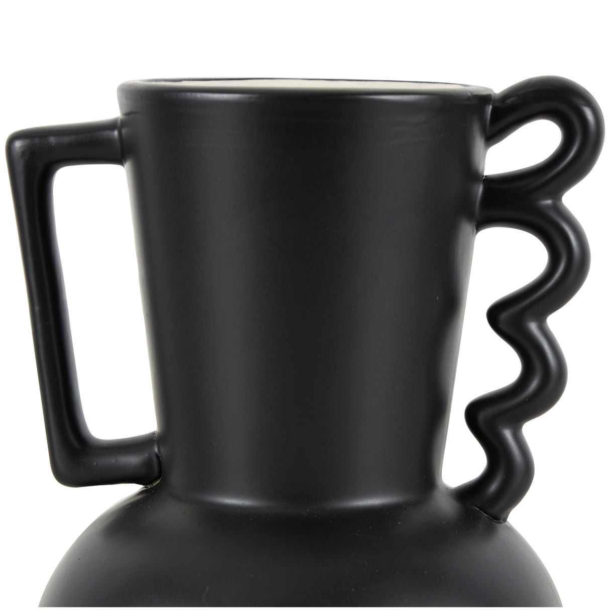 White or Black Ceramic Vase with Varying Shapes and Wavy Handles (Set of 2)