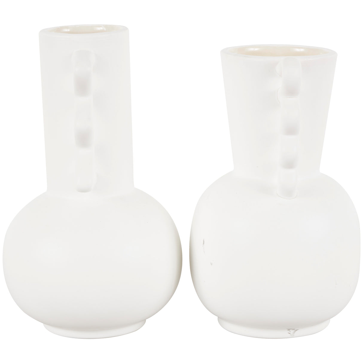 White or Black Ceramic Vase with Varying Shapes and Wavy Handles (Set of 2)