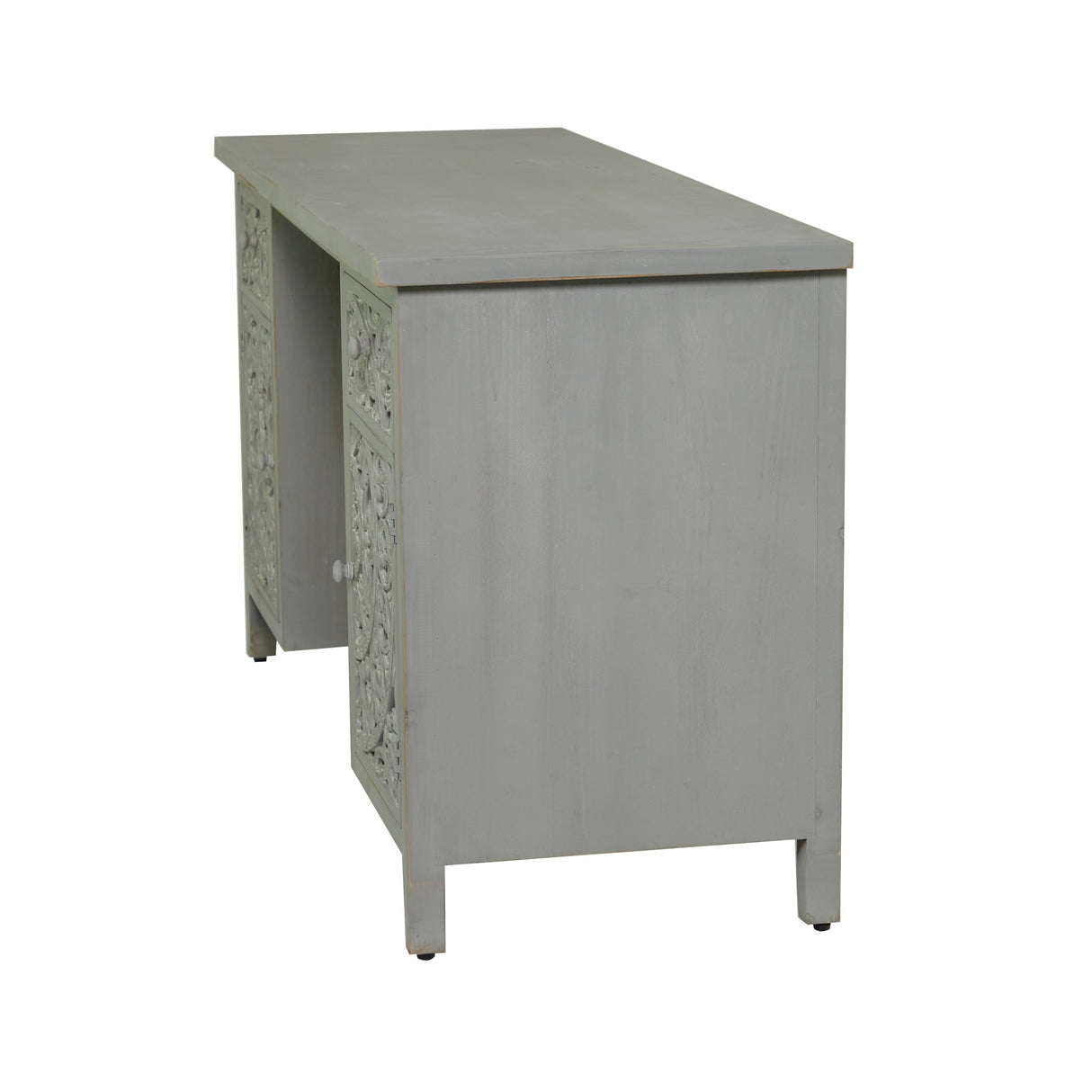 White or Grey Wood Intricate Hand Carved Floral Desk