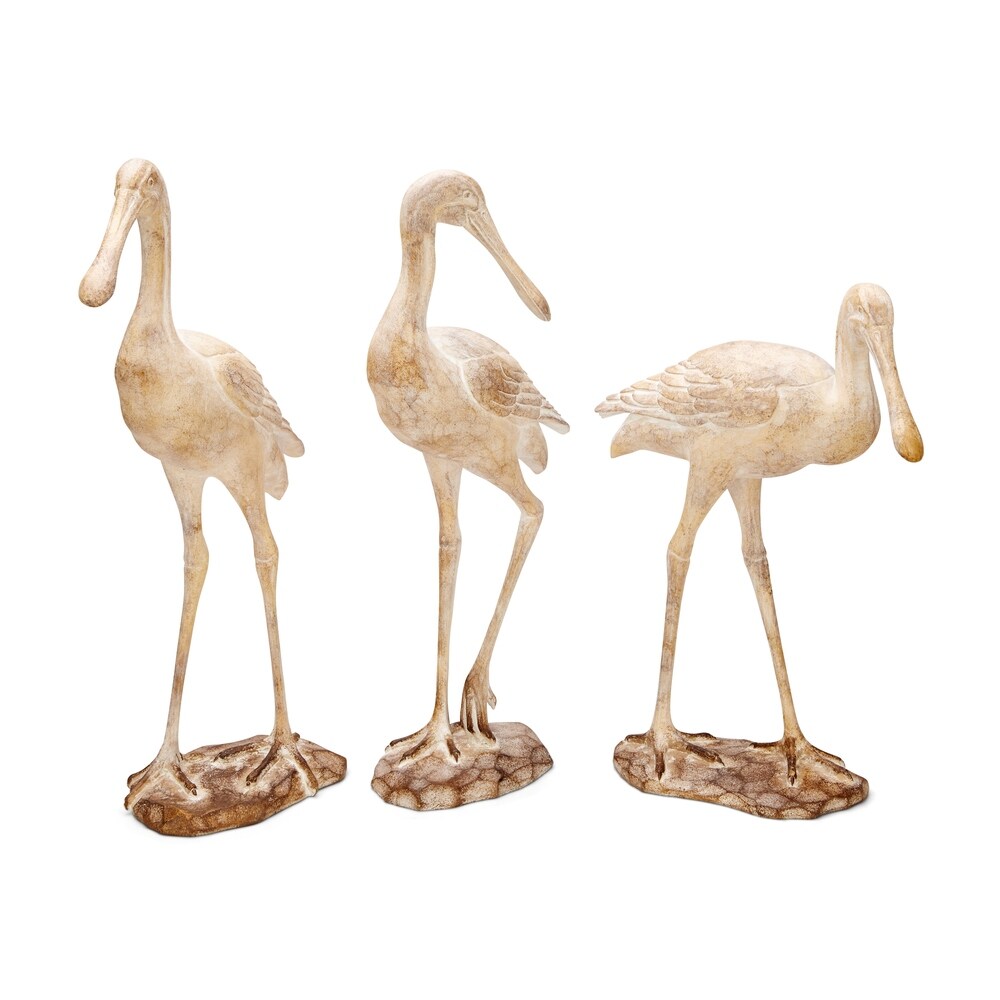 Whitewashed Brown Seagull Statuaries (Set of 3)