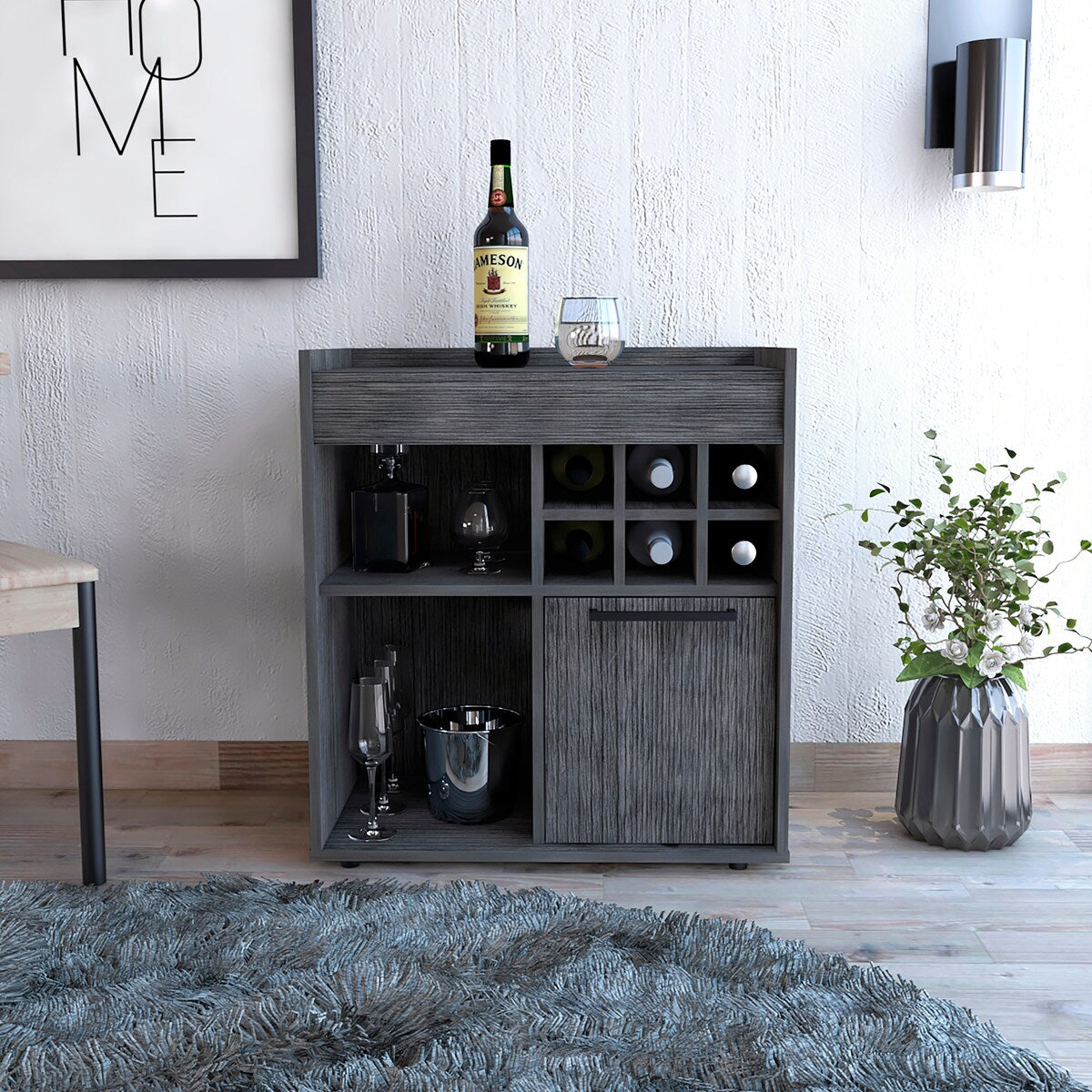 Whitlock 6-Bottle 2-Shelf Bar Cabinet Dark Walnut And Smokey Oak