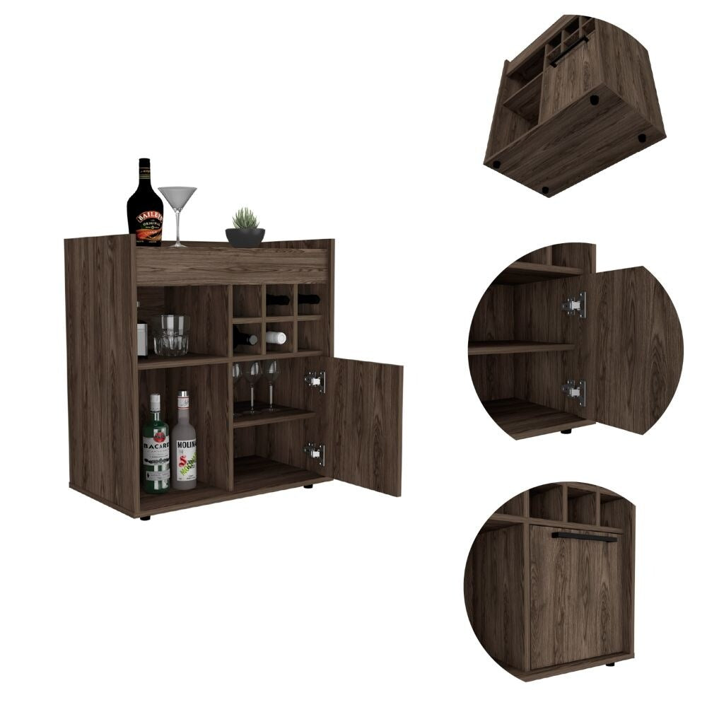 Whitlock 6-Bottle 2-Shelf Bar Cabinet Dark Walnut And Smokey Oak
