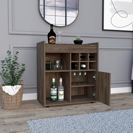 Whitlock 6-Bottle 2-Shelf Bar Cabinet Dark Walnut And Smokey Oak
