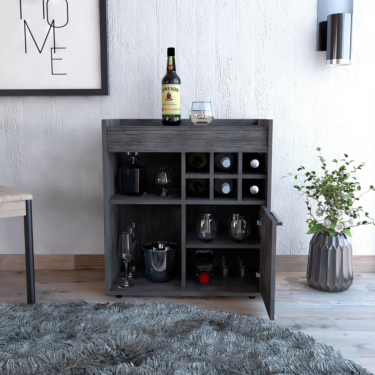 Whitlock 6-Bottle 2-Shelf Bar Cabinet Dark Walnut And Smokey Oak