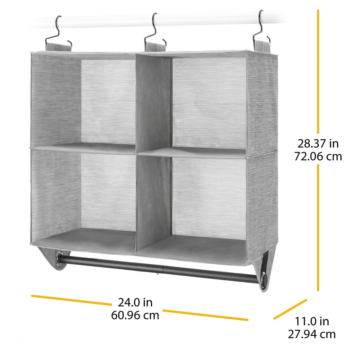 Whitmor 4-Section Fabric Closet Organizer Shelving with Built-In Chrome Garment Rod