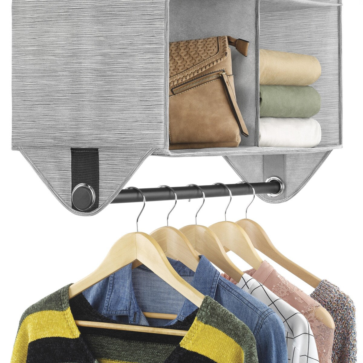Whitmor 4-Section Fabric Closet Organizer Shelving with Built-In Chrome Garment Rod