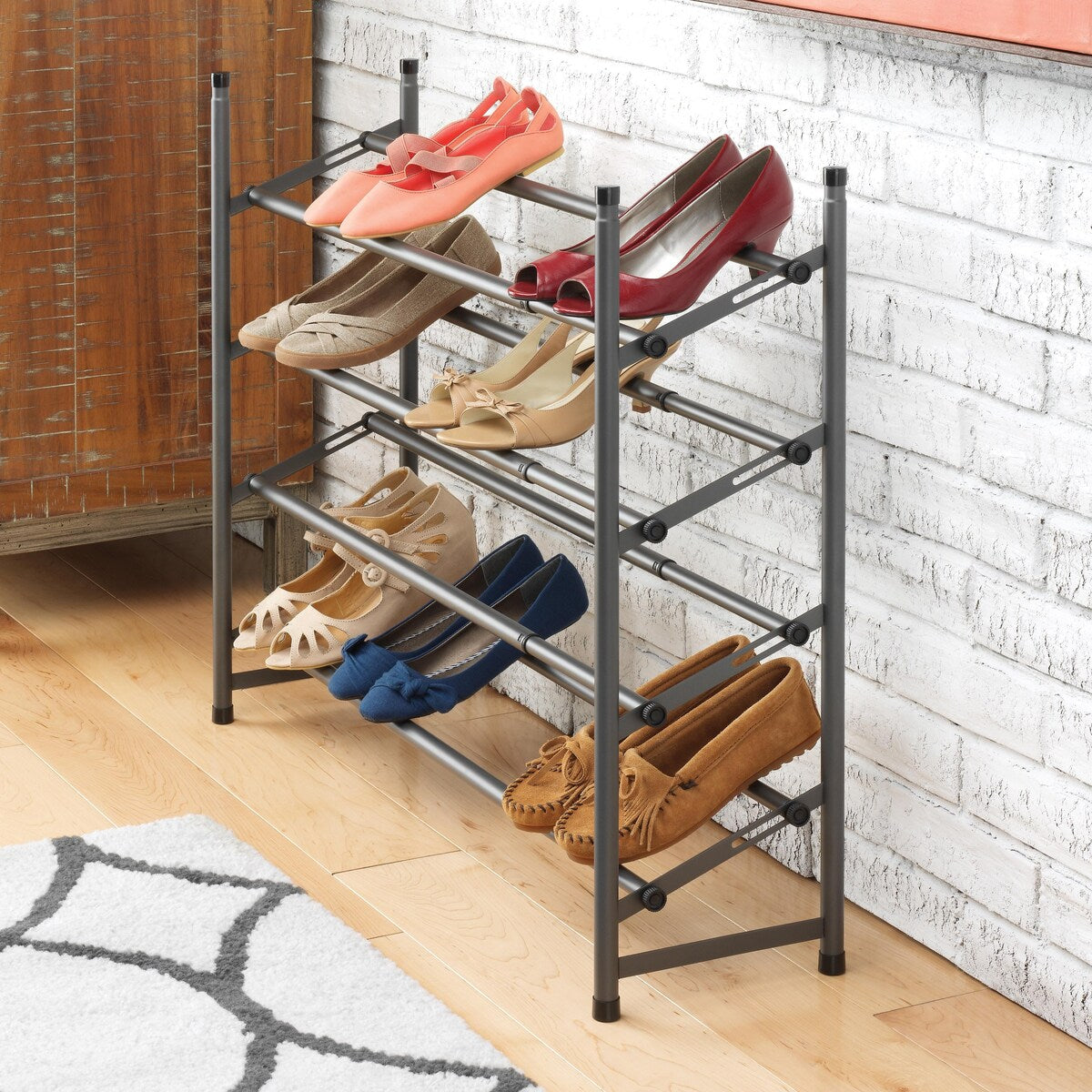 Whitmor 4-Tier Adjustable Shoe Rack - Gunmetal Gray