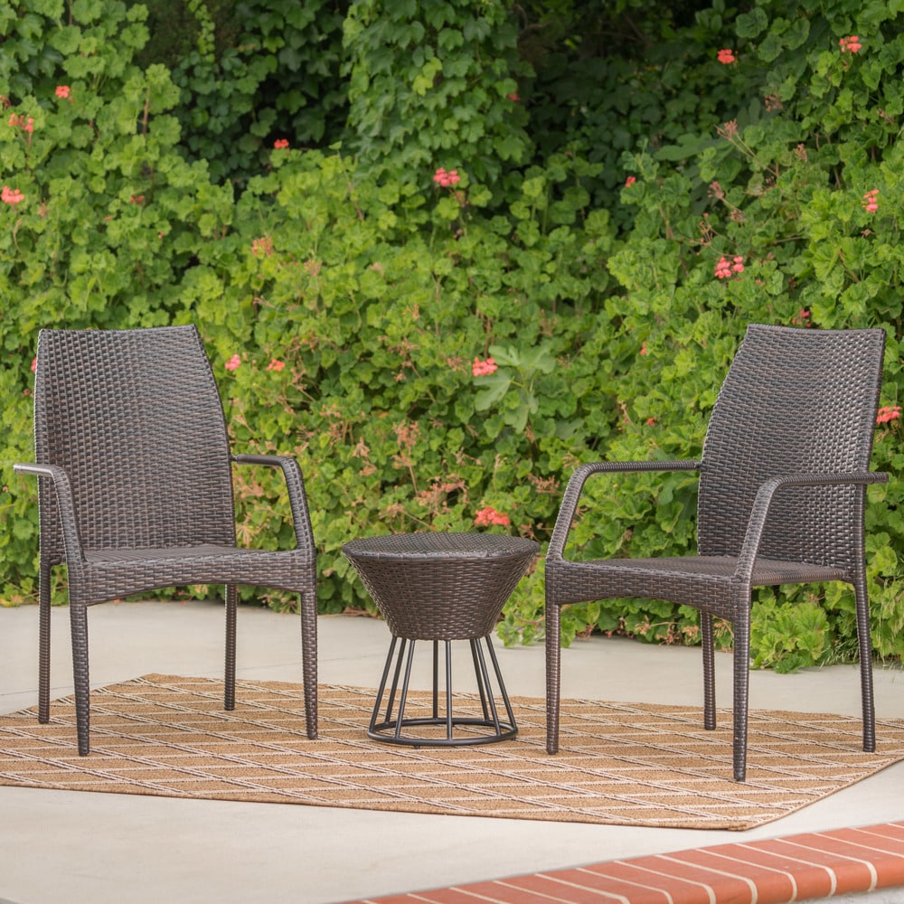Whitney Outdoor 3-Piece Wicker Stacking Chair Chat Set by Christopher Knight Home