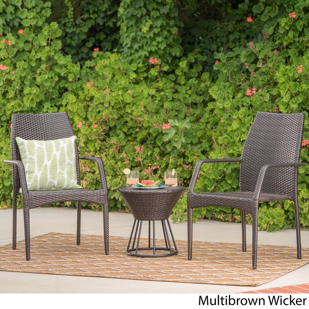 Whitney Outdoor 3-Piece Wicker Stacking Chair Chat Set by Christopher Knight Home