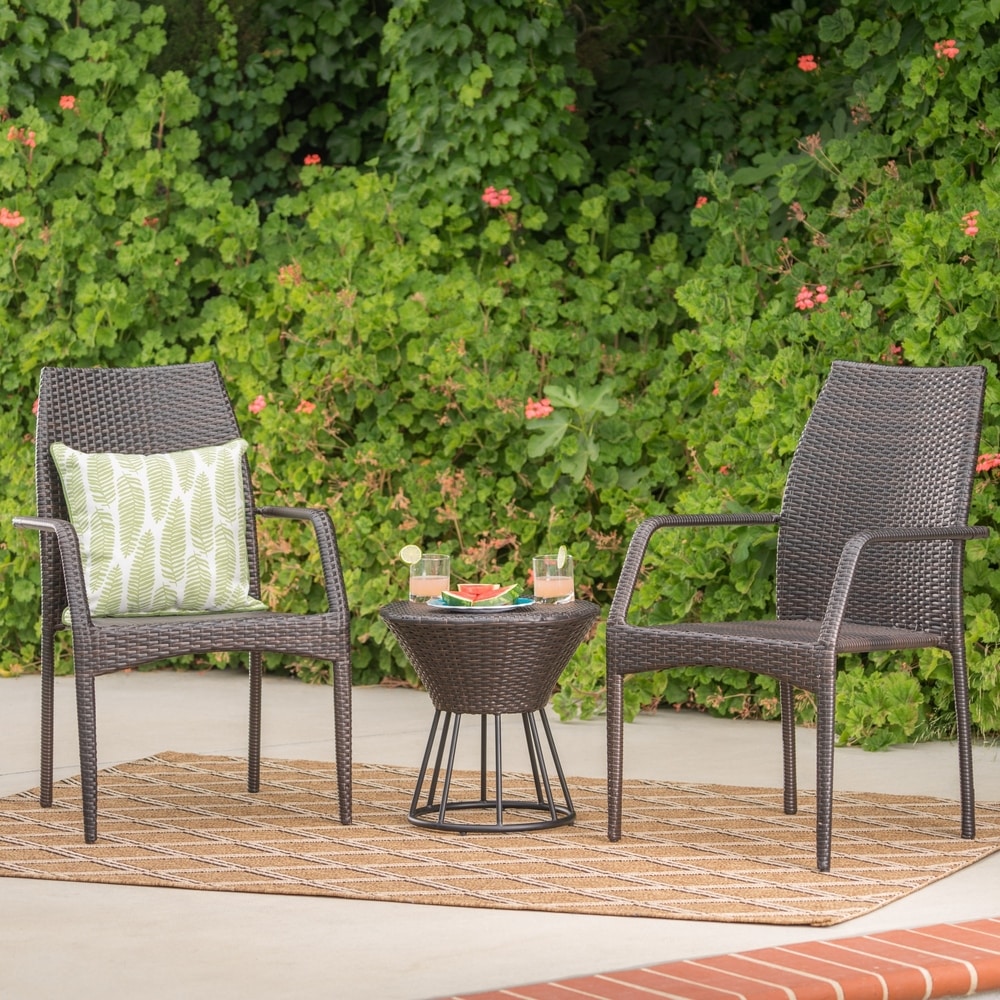 Whitney Outdoor 3-Piece Wicker Stacking Chair Chat Set by Christopher Knight Home