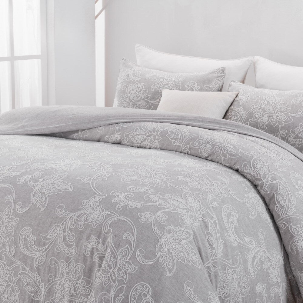 WHOLINENS Linen Blend Duvet Cover Set- Crewel Embroidery