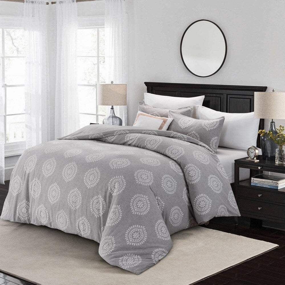 WHOLINENS Linen Blend Duvet Cover Set- Crewel Embroidery