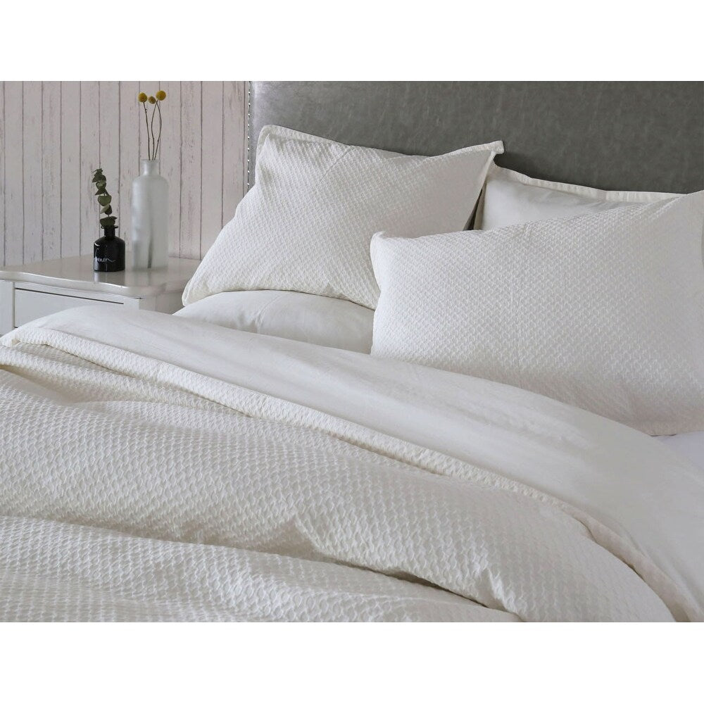 WHOLINENS Woven Texture Matelasse Duvet Cover Set