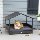 Wicker Dog House Outdoor with Canopy, Rattan Dog Bed with Water-resistant Cushion, for Small and Medium Dogs