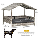 Wicker Dog House Outdoor with Canopy, Rattan Dog Bed with Water-resistant Cushion, for Small and Medium Dogs