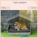 Wicker Dog House Outdoor with Canopy, Rattan Dog Bed with Water-resistant Cushion, for Small and Medium Dogs