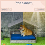 Wicker Dog House Outdoor with Canopy, Rattan Dog Bed with Water-resistant Cushion, for Small and Medium Dogs