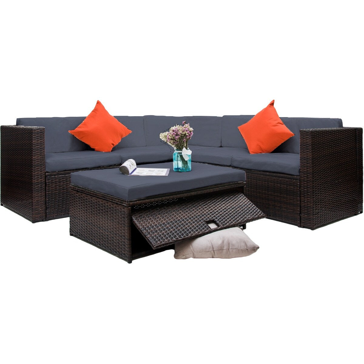 Wicker/Rattan 6 - Person Seating Group with Cushions