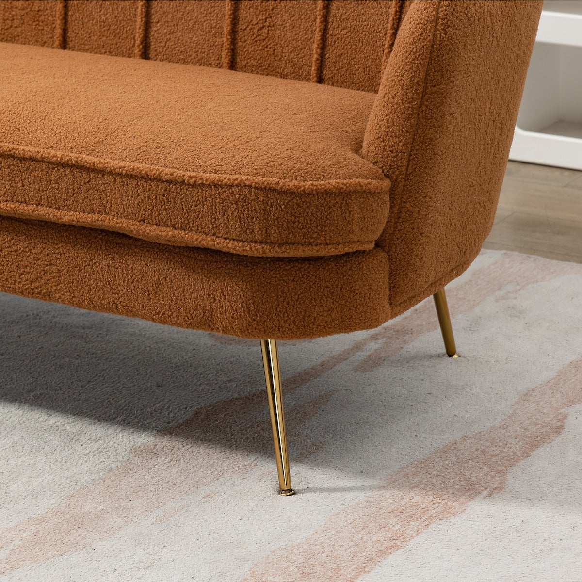 Wide Boucle Loveseat Small Sofa Couch 2 Seater Sofa Gold Metal Legs