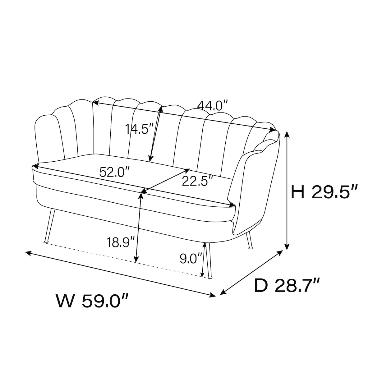 Wide Boucle Loveseat Small Sofa Couch 2 Seater Sofa Gold Metal Legs