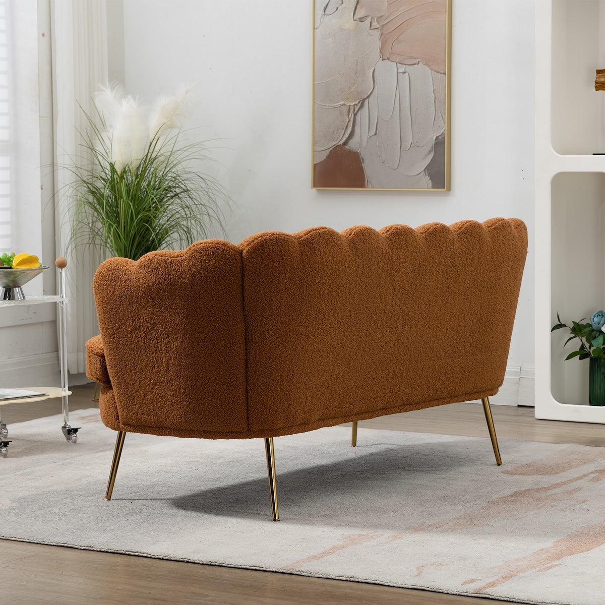 Wide Boucle Loveseat Small Sofa Couch 2 Seater Sofa Gold Metal Legs
