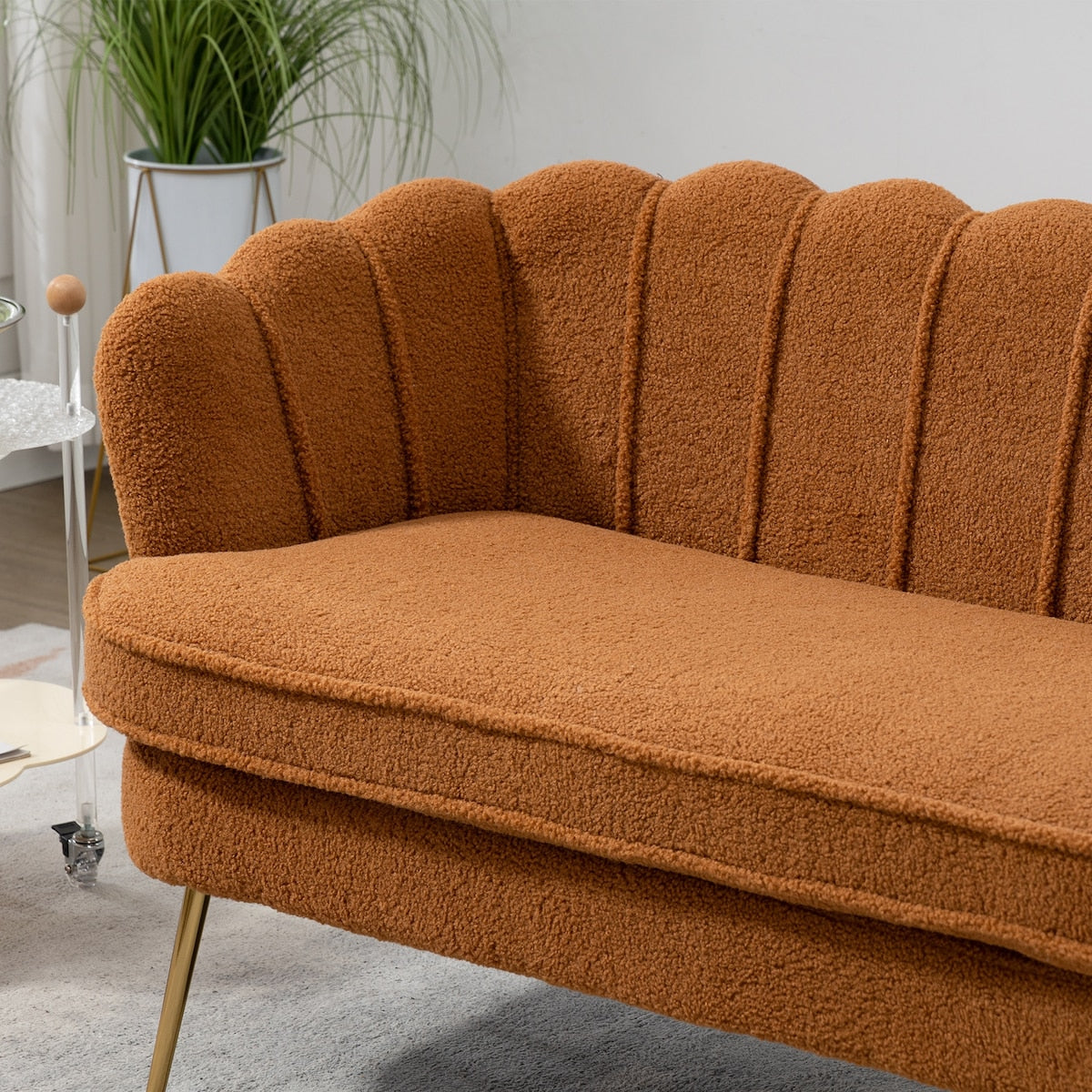 Wide Boucle Loveseat Small Sofa Couch 2 Seater Sofa Gold Metal Legs