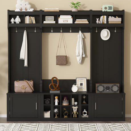 Wide Design Hall Tree with Storage and Bench, 4-IN-1 Multi-functional Entryway Bench