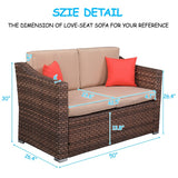 Wide Rattan Double Contiguous Rattan Four-Piece Suit 1 Double 2 Single 1 Double Coffee Table Brown
