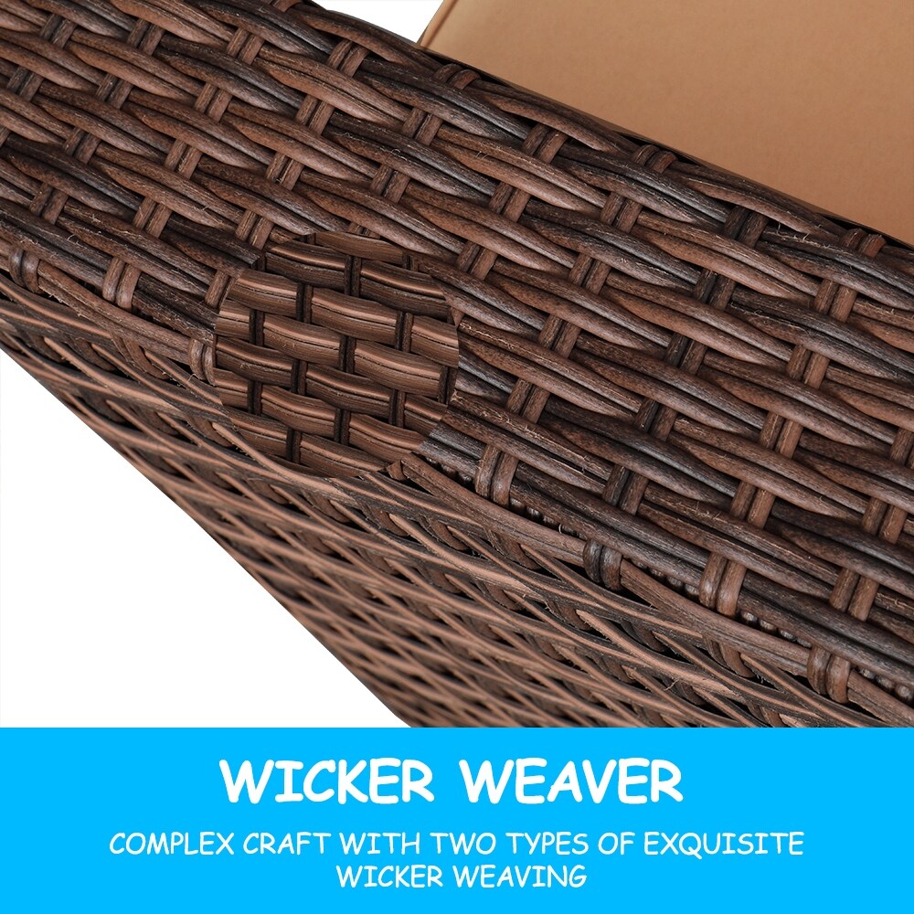 Wide Rattan Double Contiguous Rattan Four-Piece Suit 1 Double 2 Single 1 Double Coffee Table Brown