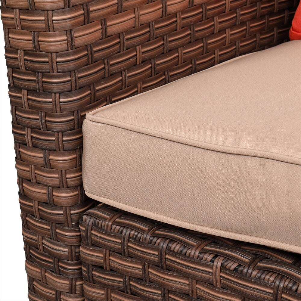 Wide Rattan Double Contiguous Rattan Four-Piece Suit 1 Double 2 Single 1 Double Coffee Table Brown