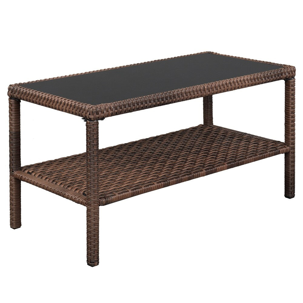 Wide Rattan Double Contiguous Rattan Four-Piece Suit 1 Double 2 Single 1 Double Coffee Table Brown