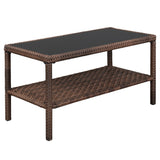 Wide Rattan Double Contiguous Rattan Four-Piece Suit 1 Double 2 Single 1 Double Coffee Table Brown